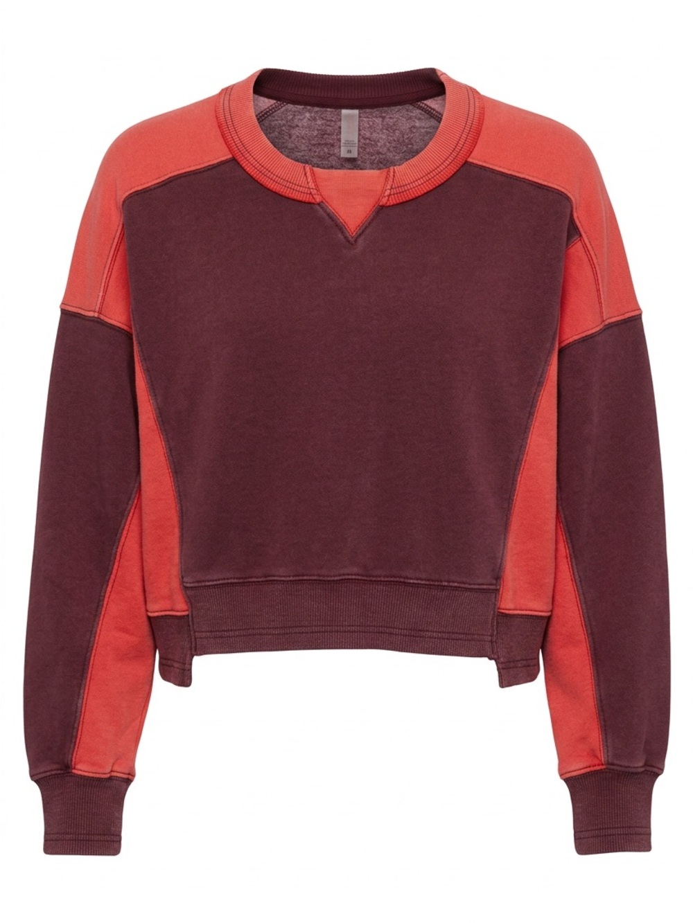 Free People Two-Tone Crewneck Sweatshirt in Burgundy & Coral